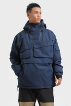 Men's Black Asymmetric Kangaroo Pocket Ski Anorak Waterproof Insulated Snow Anoraks