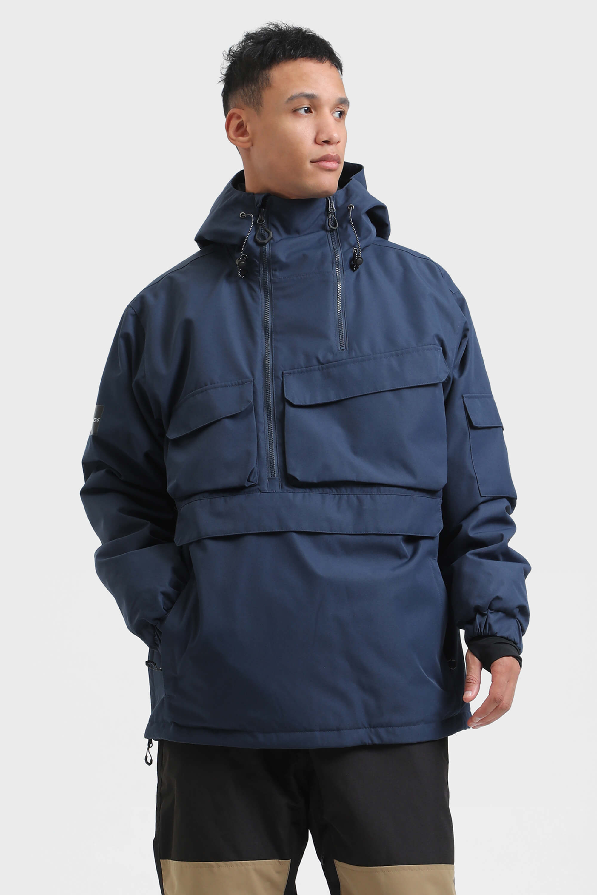 Men's Brown Asymmetric Kangaroo Pocket Ski Anorak Waterproof Insulated Snow Anoraks