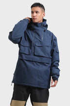 Men's Black Asymmetric Kangaroo Pocket Ski Anorak Waterproof Insulated Snow Anoraks