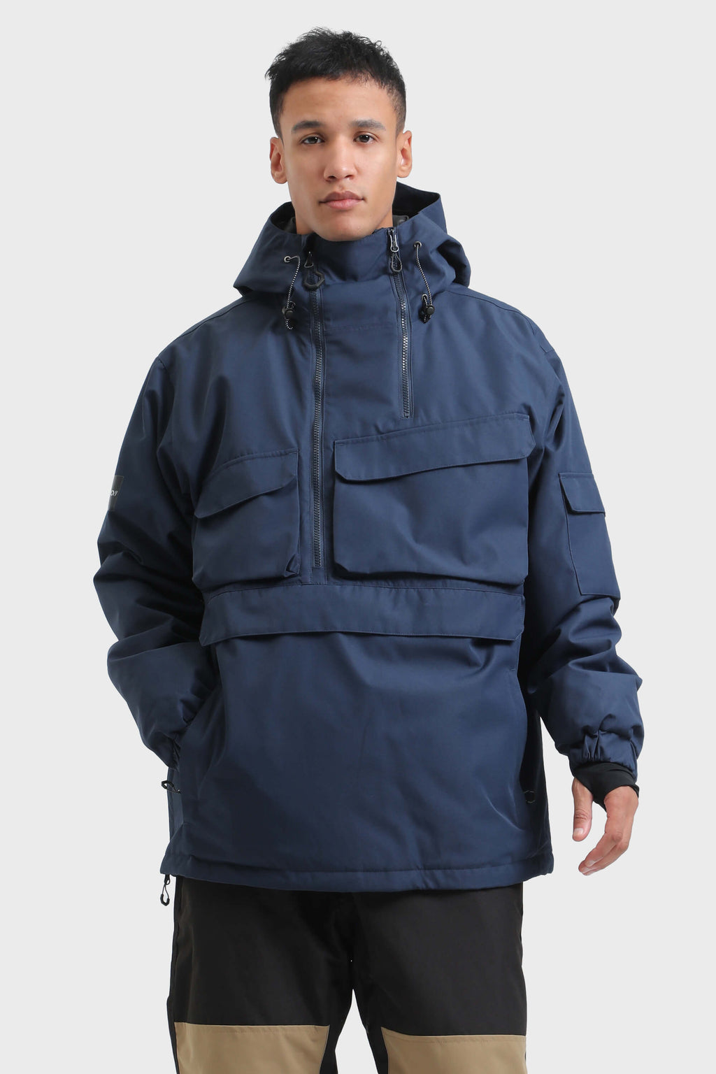 Men's Brown Asymmetric Kangaroo Pocket Ski Anorak Waterproof Insulated Snow Anoraks