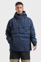 Men's Brown Asymmetric Kangaroo Pocket Ski Anorak Waterproof Insulated Snow Anoraks