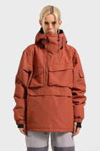 Women's White Asymmetrical Kangaroo Pocket Snow Anoraks Waterproof Insulated Ski Anoraks - Gsou Snow