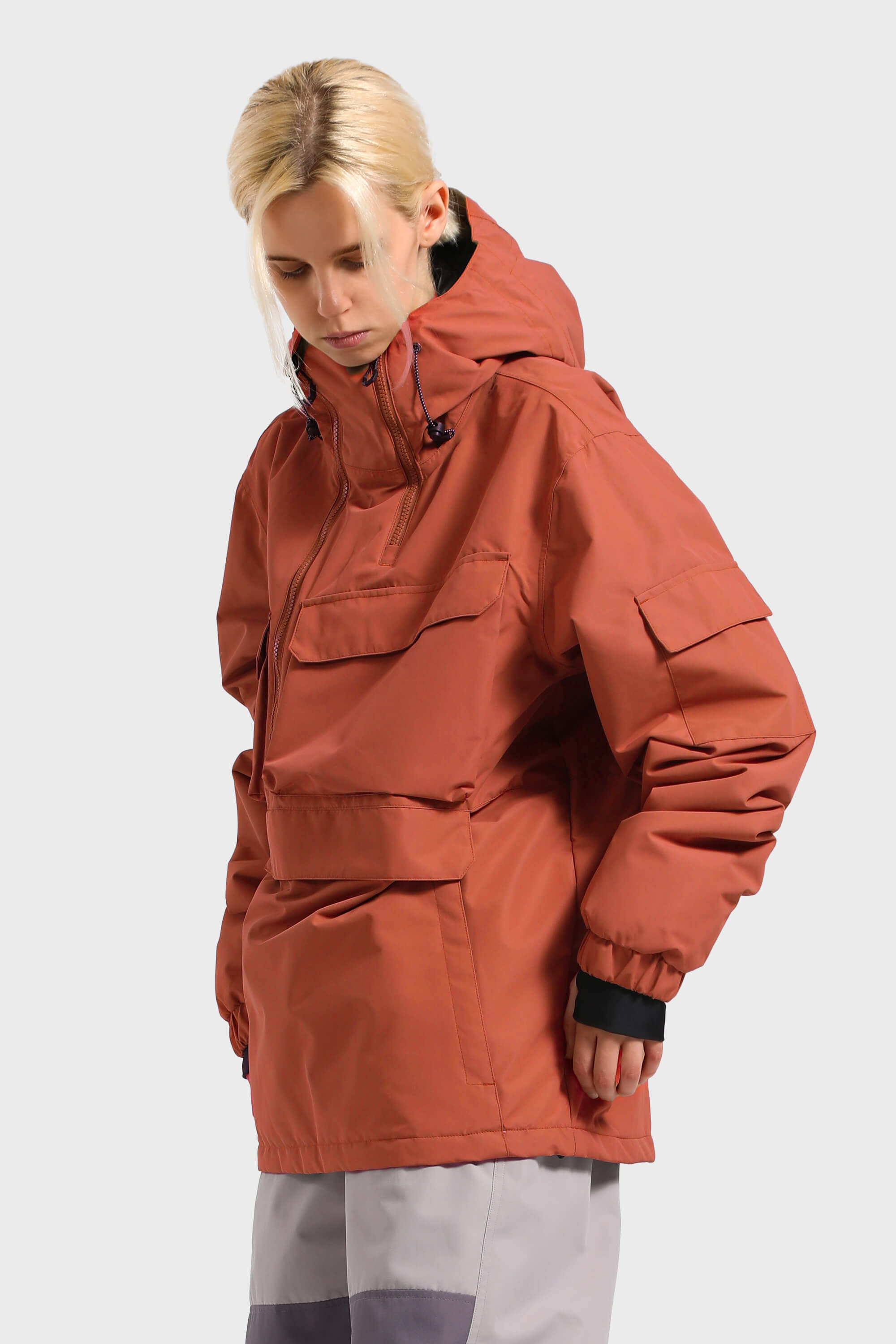 Women's Pink Asymmetric Kangaroo Pocket Ski Anorak Waterproof Insulated Snow Anoraks