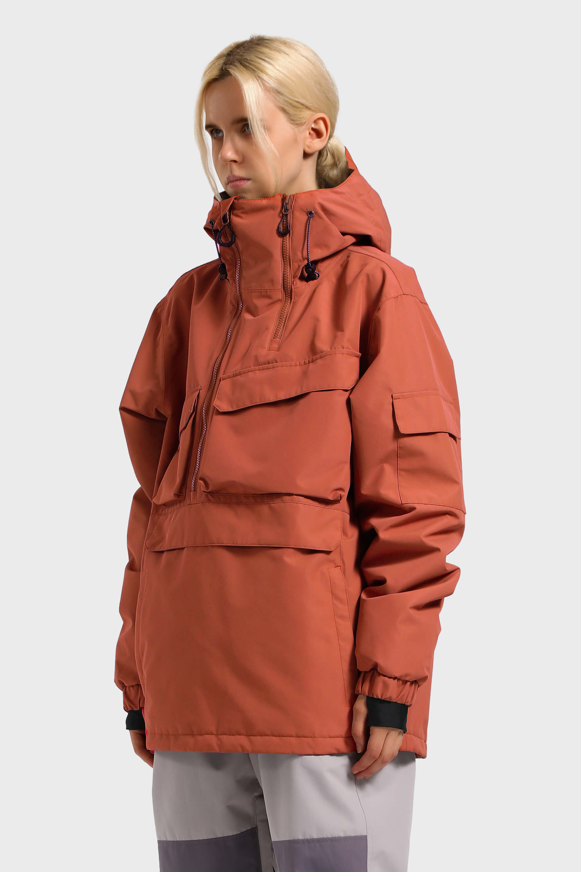 Women's Navy Blue Asymmetric Kangaroo Pocket Ski Anorak Waterproof Insulated Snow Anoraks