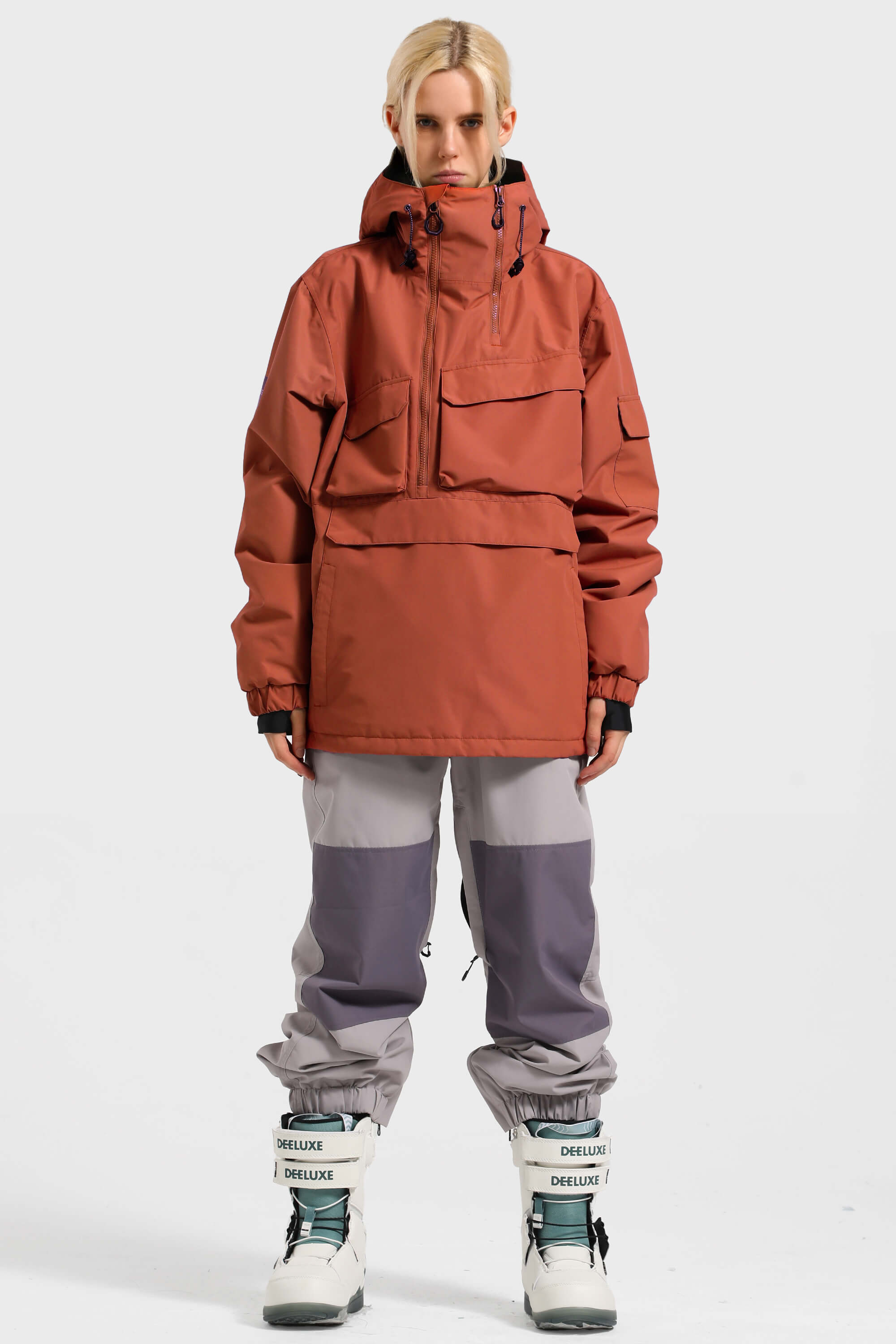 Women's Black Asymmetric Kangaroo Pocket Ski Anorak Waterproof Insulated Snow Anoraks