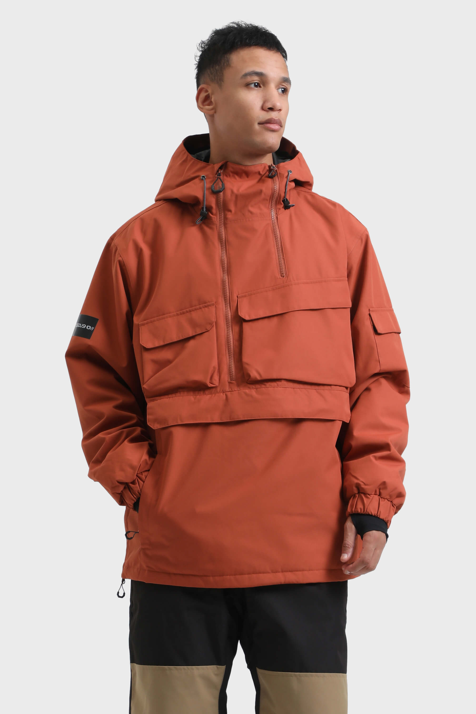 Men's Pink Asymmetric Kangaroo Pocket Ski Anorak Waterproof Insulated Snow Anoraks