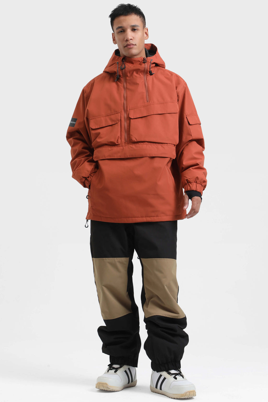 Men's Pink Asymmetric Kangaroo Pocket Ski Anorak Waterproof Insulated Snow Anoraks