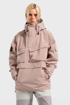 Women's Black Asymmetric Kangaroo Pocket Ski Anorak Waterproof Insulated Snow Anoraks
