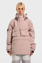 Women's White Asymmetric Kangaroo Pocket Ski Anorak Waterproof Insulated Snow Anoraks