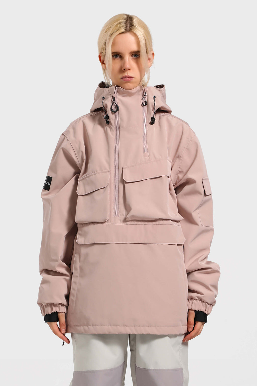 Women's Pink Asymmetrical Kangaroo Pocket Snow Anoraks Waterproof Insulated Ski Anoraks - Gsou Snow