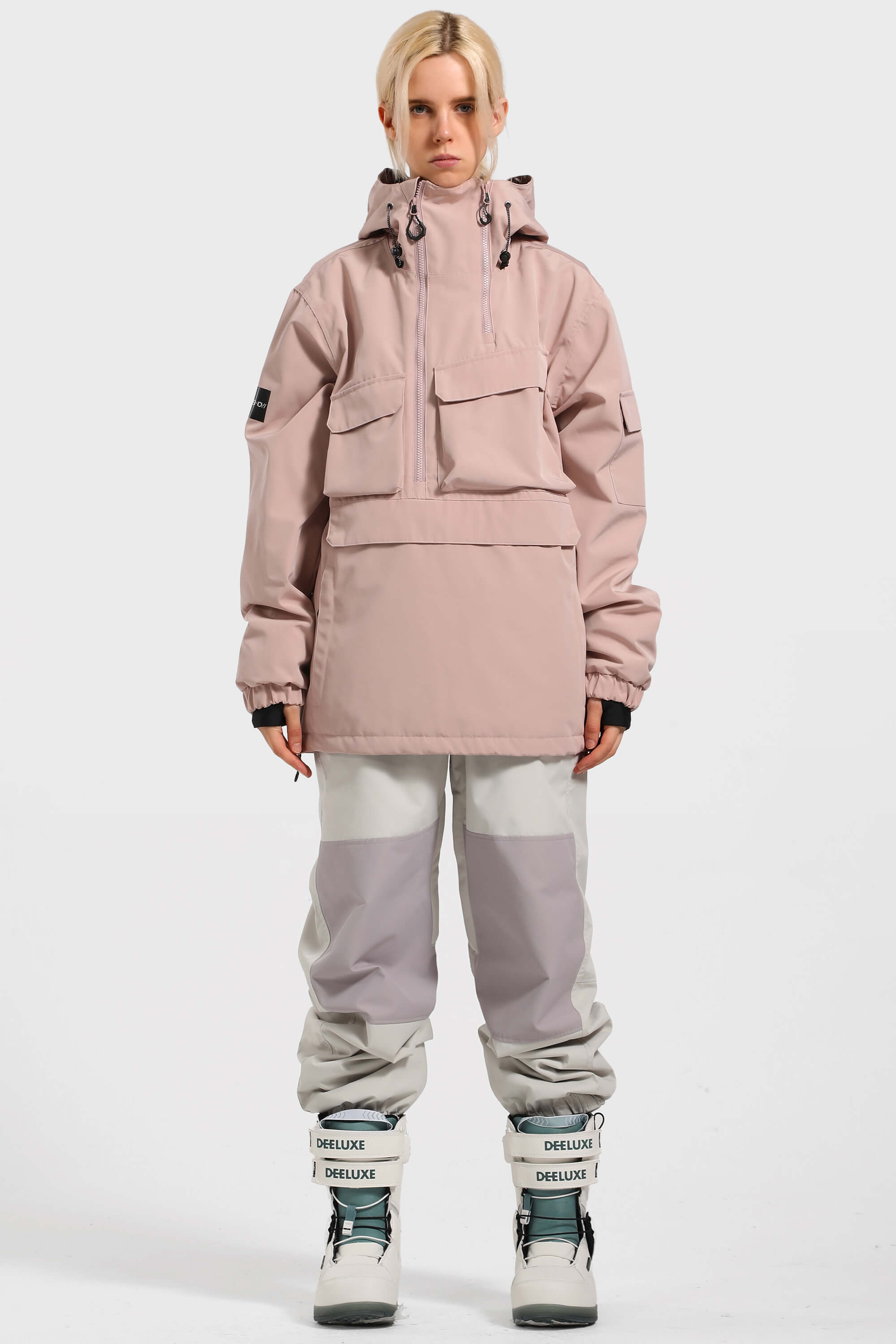 Women's Black Asymmetrical Kangaroo Pocket Snow Anoraks Waterproof Insulated Ski Anoraks - Gsou Snow