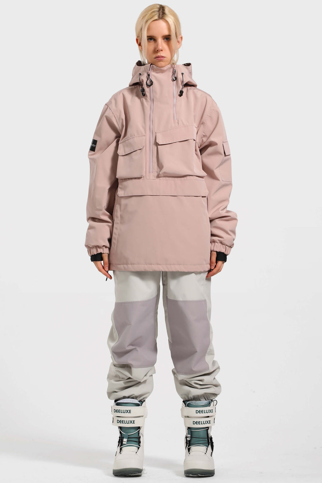 Women's Pink Asymmetric Kangaroo Pocket Ski Anorak Waterproof Insulated Snow Anoraks