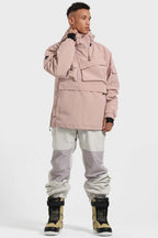 Men's White Asymmetric Kangaroo Pocket Ski Anorak Waterproof Insulated Snow Anoraks