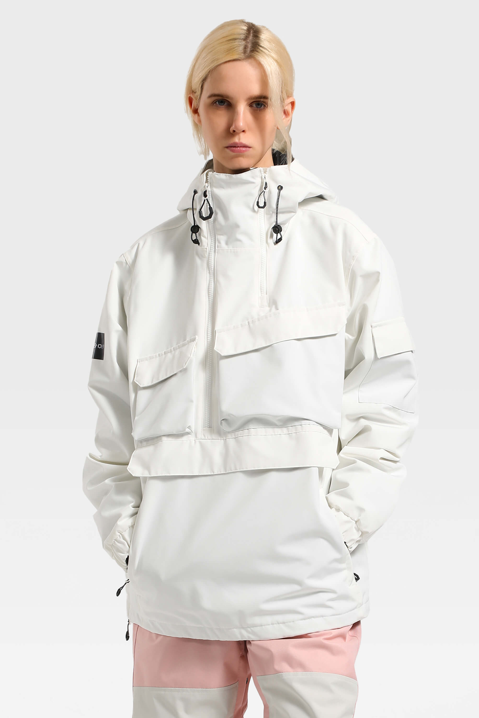Women's Black Asymmetric Kangaroo Pocket Ski Anorak Waterproof Insulated Snow Anoraks