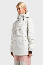 Women's White Asymmetric Kangaroo Pocket Ski Anorak Waterproof Insulated Snow Anoraks