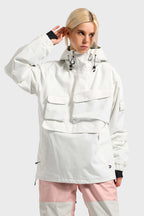 Women's Black Asymmetric Kangaroo Pocket Ski Anorak Waterproof Insulated Snow Anoraks