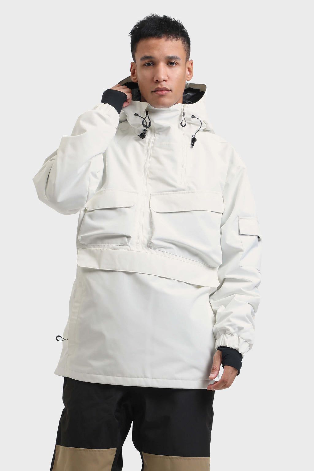 Men's Brown Asymmetric Kangaroo Pocket Ski Anorak Waterproof Insulated Snow Anoraks