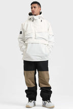 Men's Navy Blue Asymmetric Kangaroo Pocket Ski Anorak Waterproof Insulated Snow Anoraks