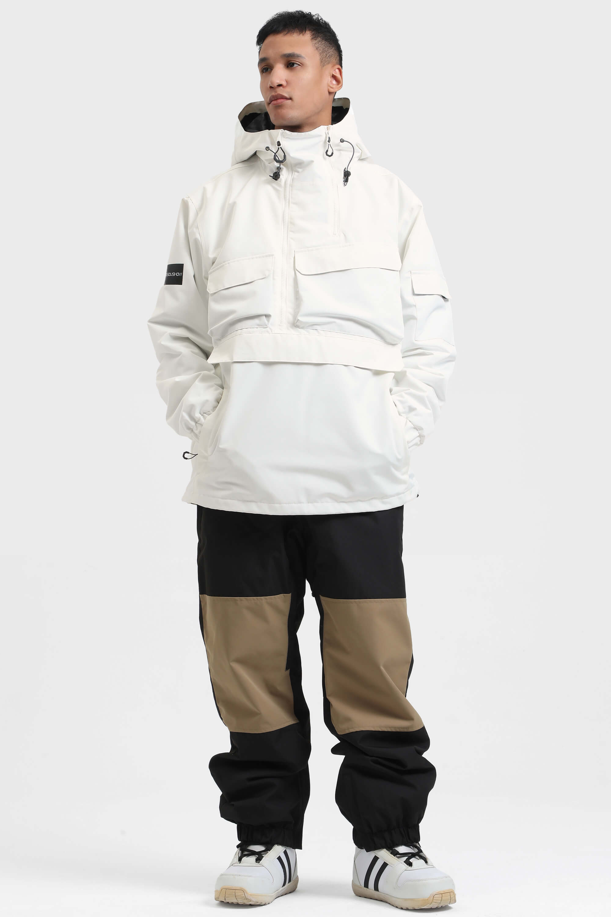 Men's Navy Blue Asymmetric Kangaroo Pocket Ski Anorak Waterproof Insulated Snow Anoraks