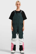 Women's Black Wavy Stripe Multi-Pocket Snow Bibs Ski Bibs - Gsou Snow