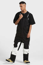 Men's Black Wavy Stripe Versatile Multi-Pocket Ski Bibs Snow Bibs