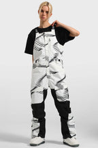 Women's Black & White Versatile Multi-Pocket Ski Bibs Snow Bibs