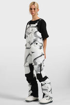 Women's Black & White Versatile Multi-Pocket Ski Bibs Snow Bibs