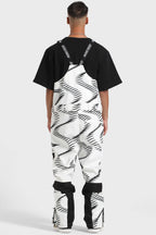 Men's Black Wavy Stripe Multi-Pocket Snow Bibs Ski Bibs - Gsou Snow