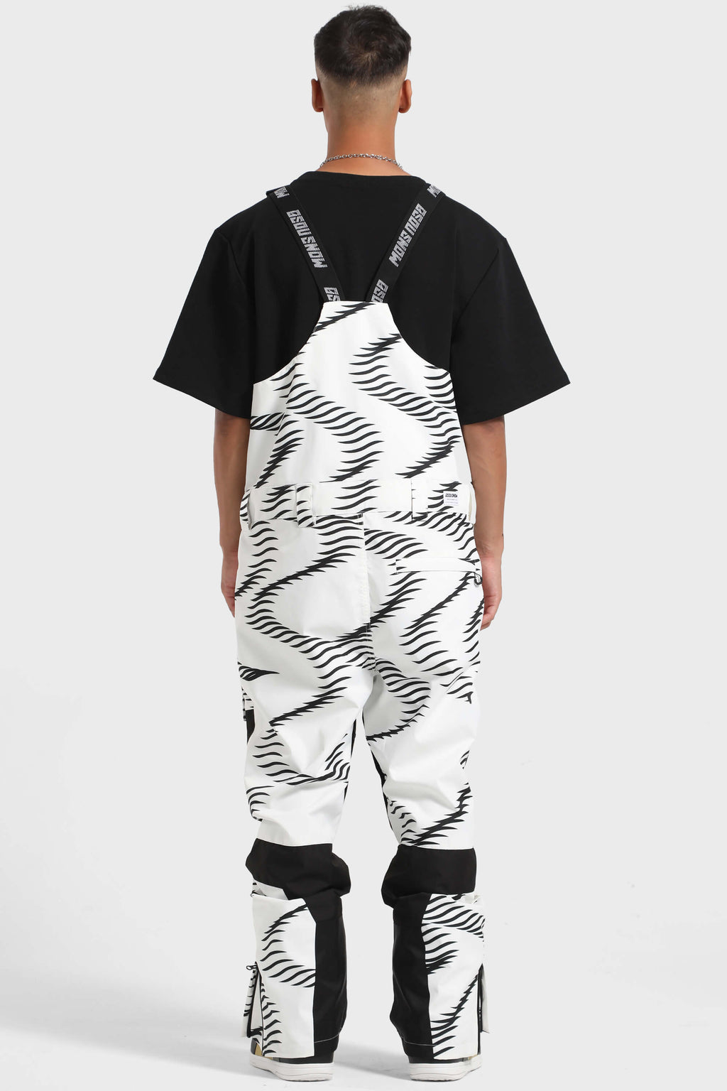 Men's Black & White Multi-Pocket Snow Bibs Ski Bibs - Gsou Snow
