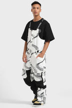Men's Black & White Multi-Pocket Snow Bibs Ski Bibs - Gsou Snow