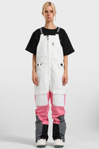 Women's White & Pink Versatile Multi-Pocket Ski Bibs Snow Bibs