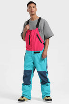 Men's Fuchsia & Capri Lightweight Breathable Waterproof Ski Bibs Snow Bibs