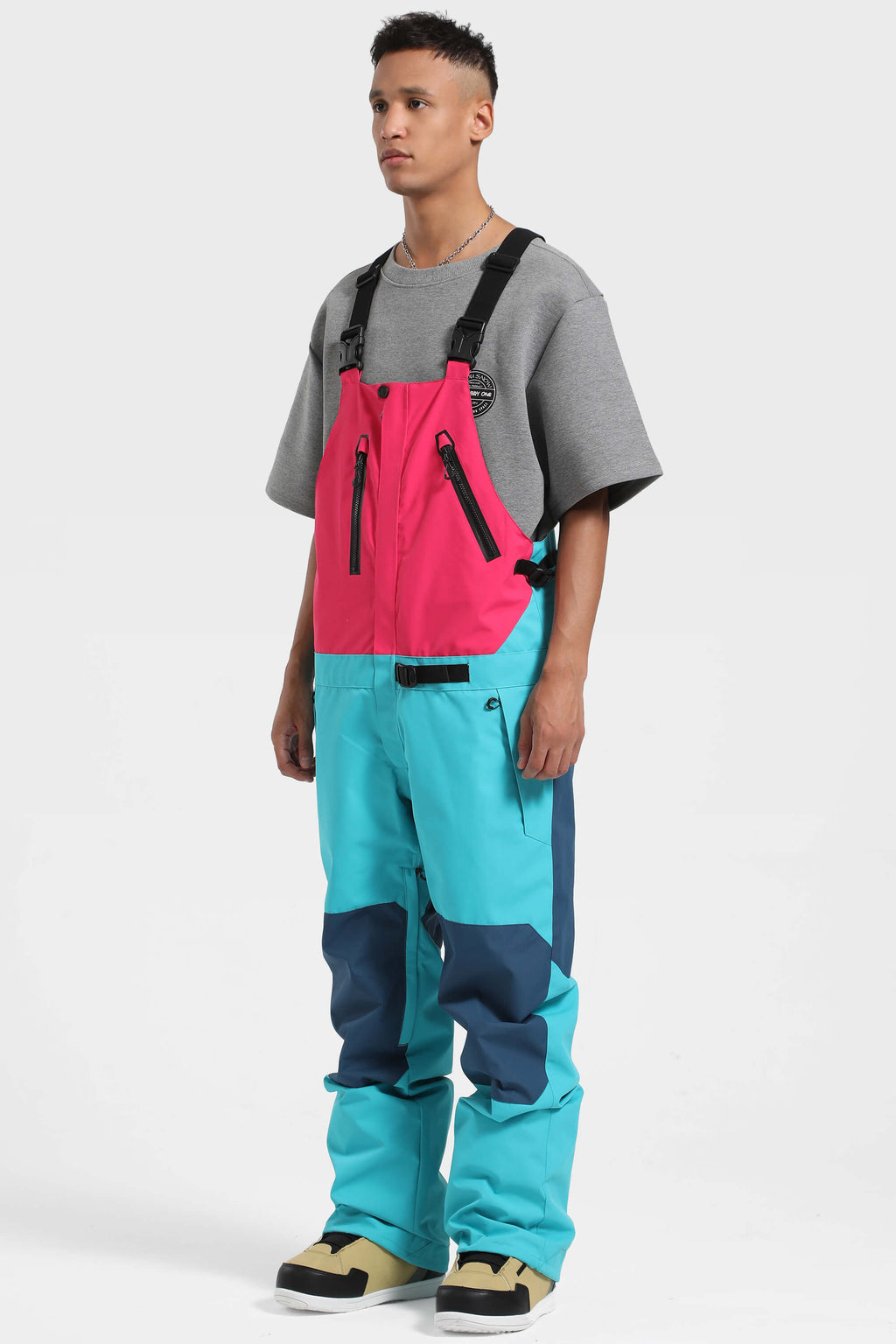 Men's Fuchsia & Capri Lightweight Breathable Waterproof Ski Bibs Snow Bibs