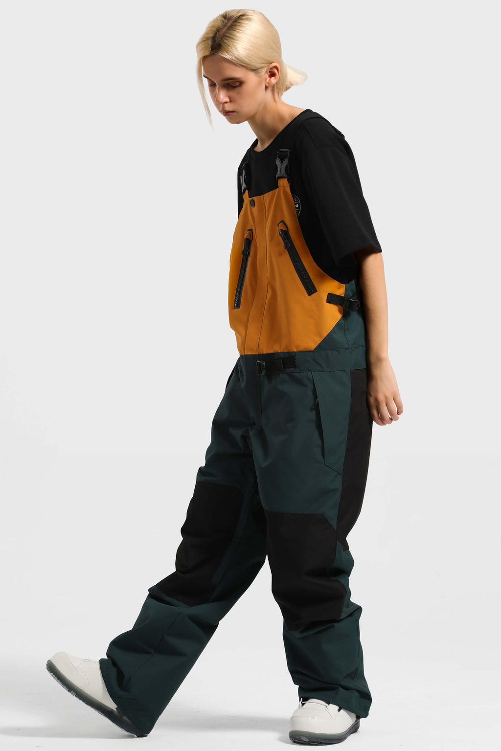 Women's Amber & Army green Lightweight Waterproof Snow Bibs Ski Bibs - Gsou Snow