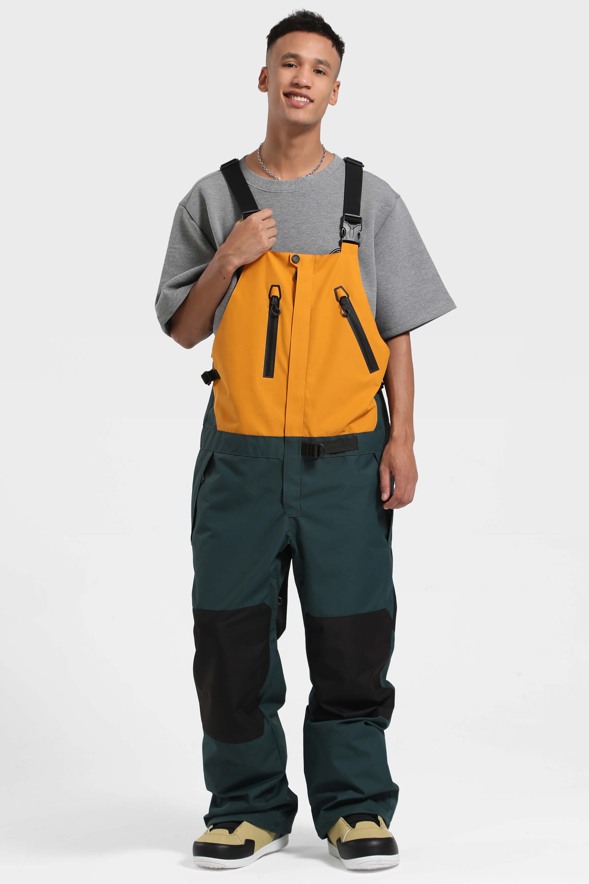 Men's Amber & Army green Lightweight Breathable Waterproof Ski Bibs Snow Bibs