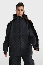 Women's Purple Fleece-Lined Plaid Ski Jacket Waterproof Velvet Snow Jacket