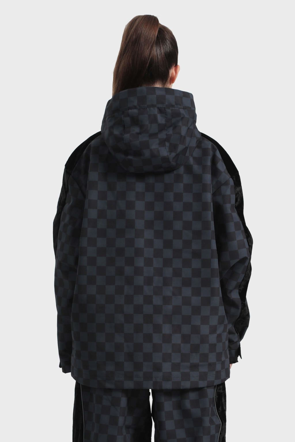 Women's Black Fleece-Lined Plaid Ski Jacket Waterproof Velvet Snow Jacket