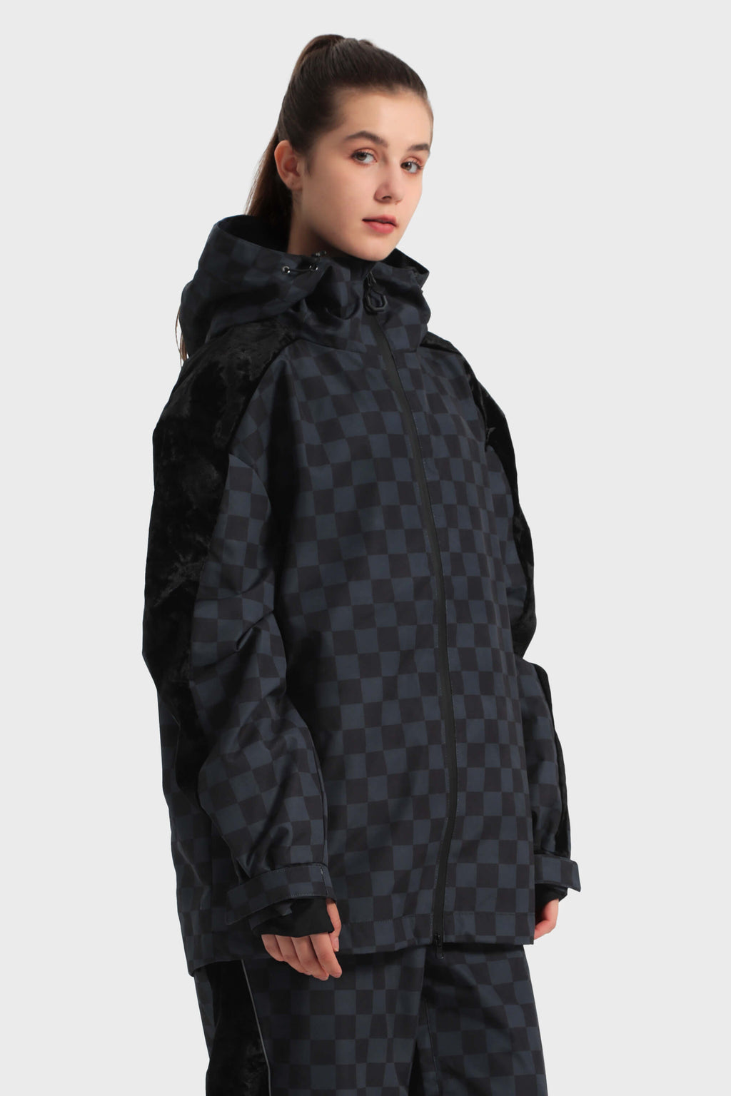 Women's Purple Fleece-Lined Velvet Trim Plaid Snow Jacket Waterproof Ski Jacket - Gsou Snow