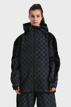 Women's Purple Fleece-Lined Plaid Ski Jacket Waterproof Velvet Snow Jacket