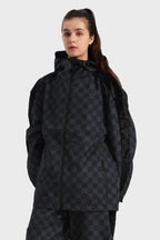 Women's Purple Fleece-Lined Plaid Ski Jacket Waterproof Velvet Snow Jacket