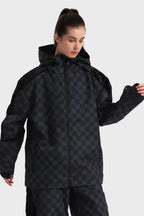Women's Black Fleece-Lined Velvet Trim Plaid Snow Jacket Waterproof Ski Jacket - Gsou Snow