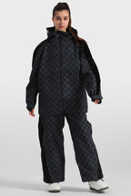 Women's Purple Fleece-Lined Plaid Ski Jacket Waterproof Velvet Snow Jacket