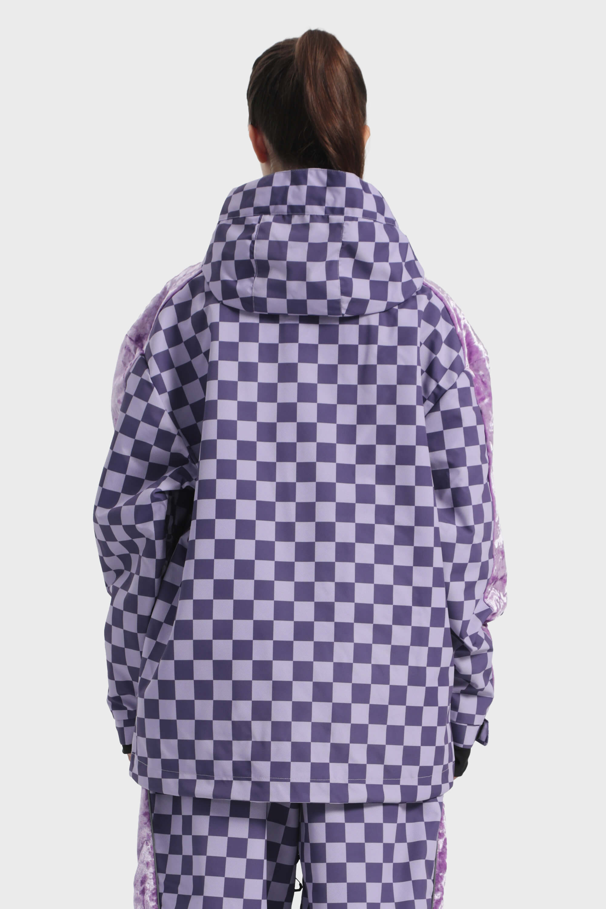 Women's Black Fleece-Lined Plaid Ski Jacket Waterproof Velvet Snow Jacket