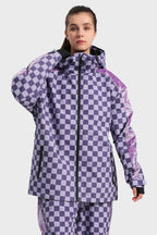 Women's Black Fleece-Lined Velvet Trim Plaid Snow Jacket Waterproof Ski Jacket - Gsou Snow
