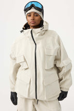 Women's Off White Waterproof Corduroy Batwing Sleeve Large Pocket Snow Jacket - Gsou Snow