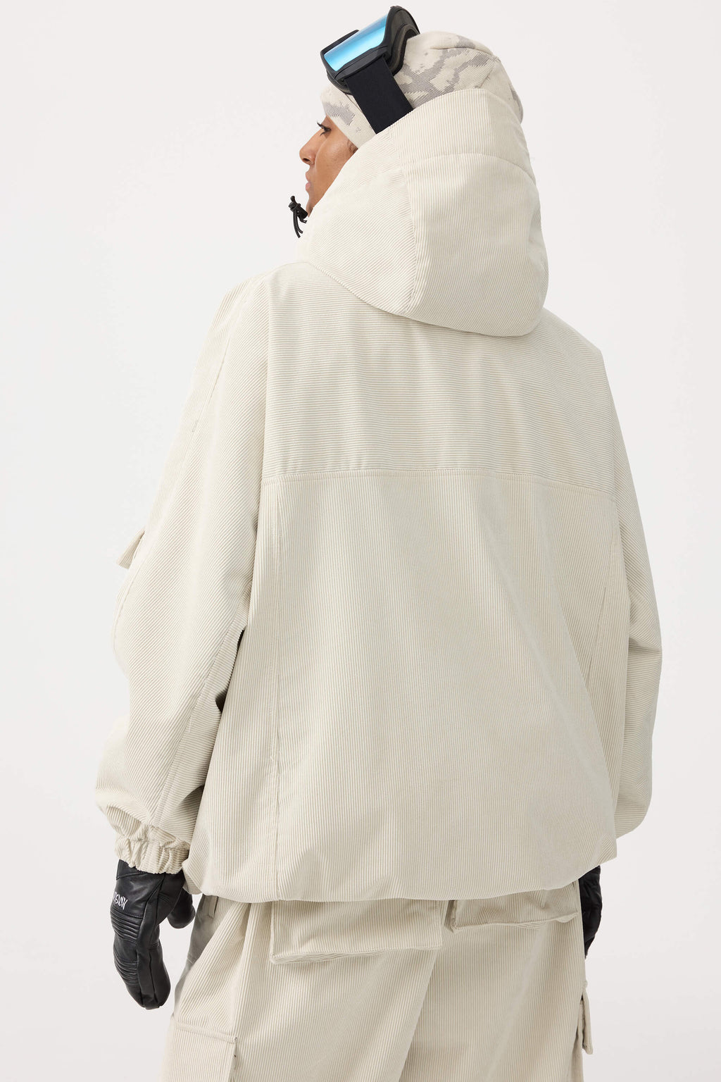 Women's Off White Waterproof Corduroy Batwing Sleeve Large Pocket Snow Jacket - Gsou Snow