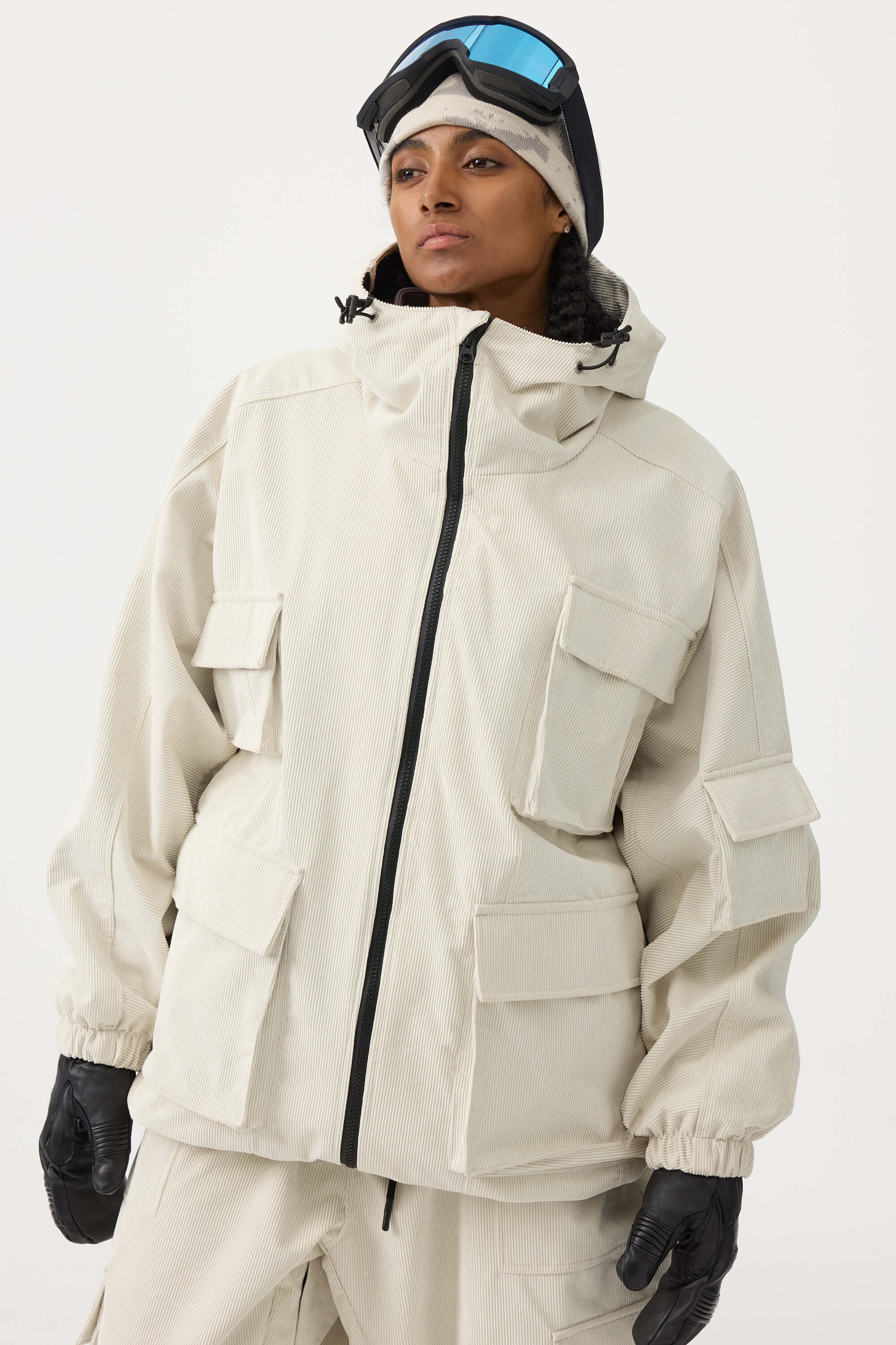 Women's Brick Red Waterproof Corduroy Batwing Sleeve Large Pocket Snow Jacket - Gsou Snow