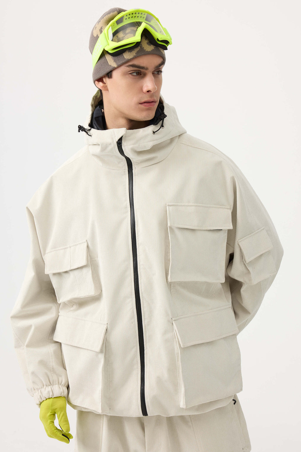 Men's Brick Red Waterproof Corduroy Batwing Sleeve Large Pocket Snow Jacket - Gsou Snow