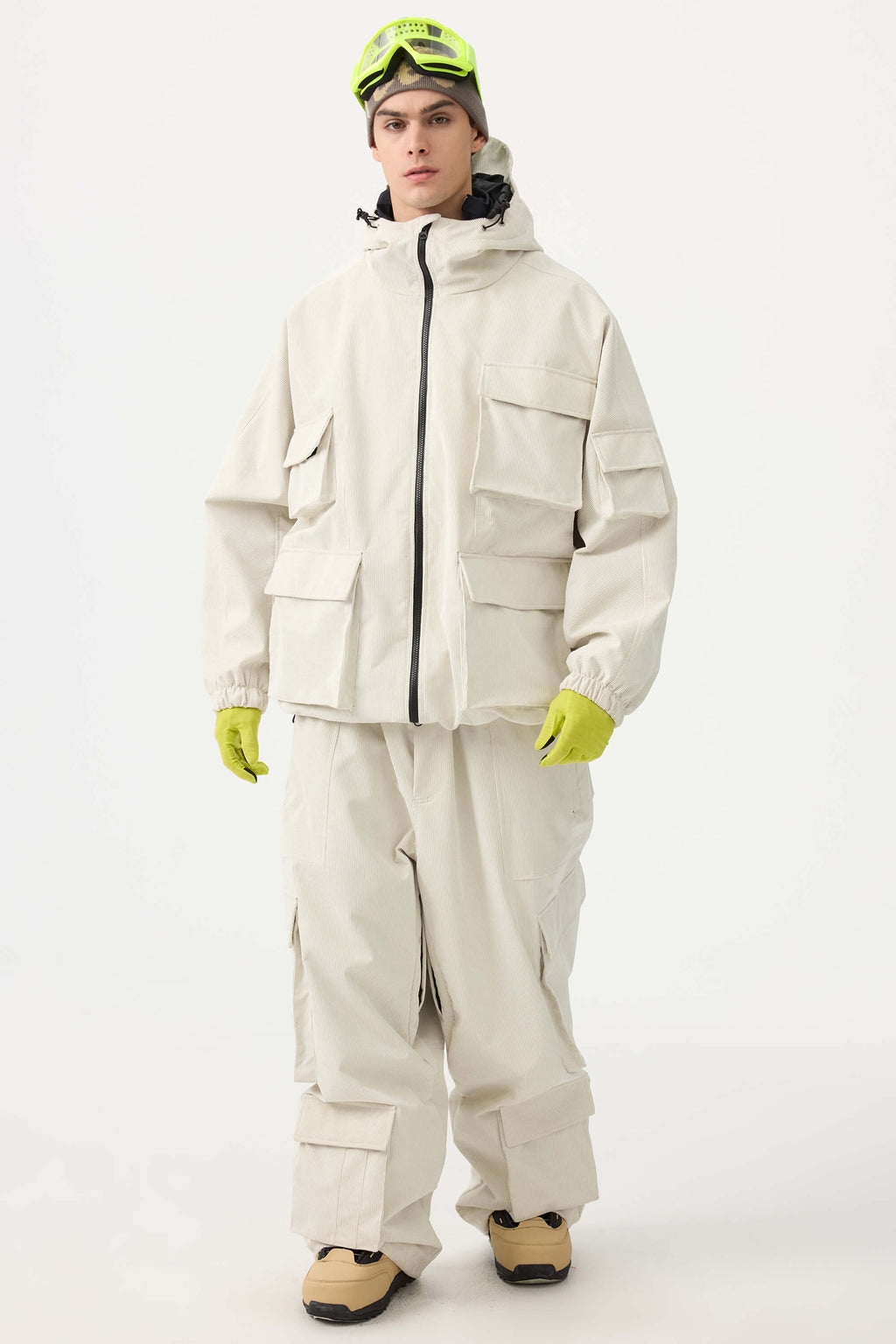 Men's Khaki Waterproof Corduroy Batwing Sleeve Large Pocket Snow Jacket - Gsou Snow