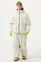 Men's Off White Waterproof Corduroy Batwing Sleeve Large Pocket Snow Jacket - Gsou Snow